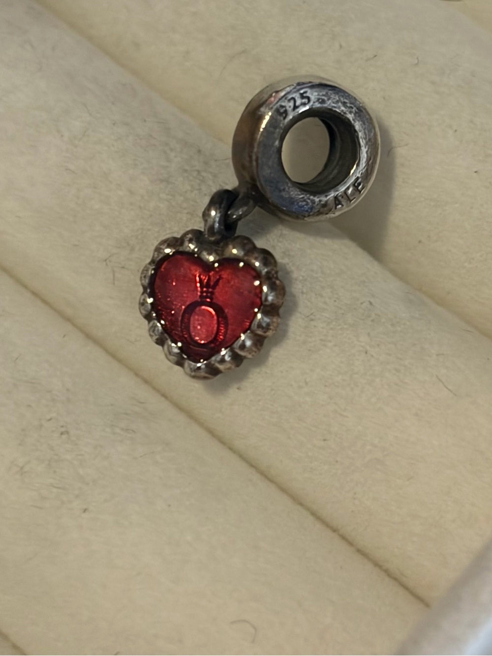 retired Pandora "Fuchsia Forever/Pandora Forever" Red Enamel Heart Dangle Charm